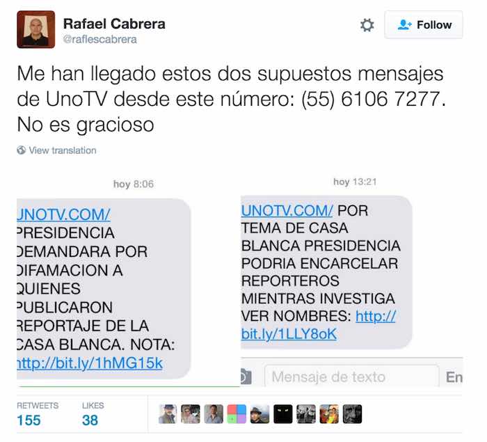 El periodista compartió los mensajes a través de sus redes sociales. Imagen: Especial