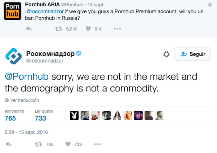 si Les Damos Una Cuenta Premium En Pornhub levantarían El Bloqueo De Pornhub En Rusia lo Sentimos No Estamos En El Negocio Y La Demografía No Es Mercadería Foto Especial