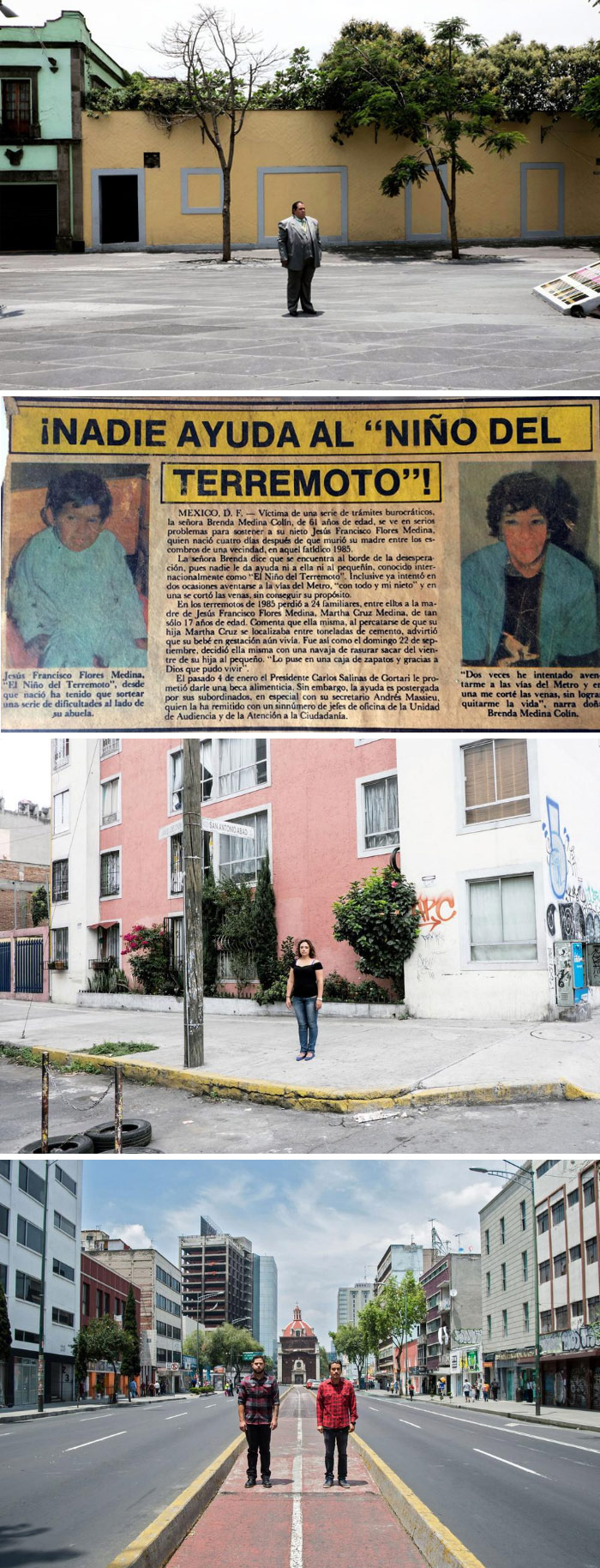 Sobrevivieron al terremoto que marcó su vida y la de una Nación. Todos, en el lugar donde fueron rescatados. Los Fotos: Luis Cobelo, VICE