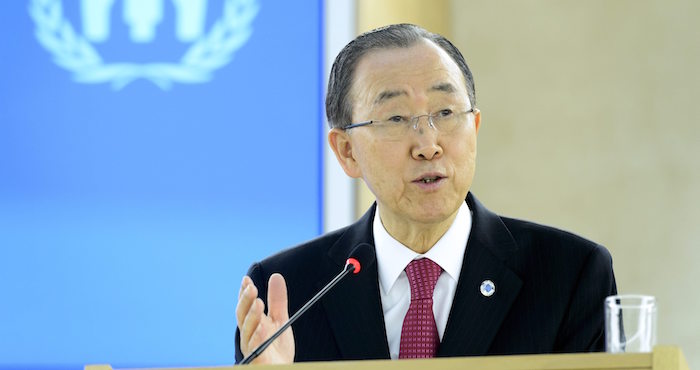 El Secretario General De La Onu Ban Ki moon Da Un Discurso Durante La InauguraciÛn De Un Foro Internacional Para Intentar Impulsar La ReubicaciÛn Del Mximo N˙mero De Refugiados Sirios En Ginebra suiza Hoy De Marzo De Efemartial Trezzini