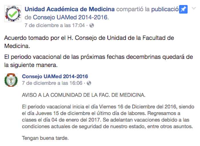 El anuncio de la Unidad de Medicina de la UAG. Foto: Especial