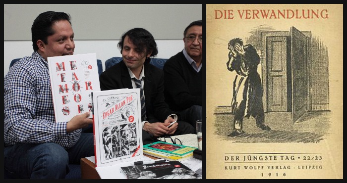 Julián Romero i Otto Cázares c Jorge Aviña d Participan En La Presentación De Una Edición Especial Ilustrada De la Metamorfosis De Franz Kafkaen Ciudad De México Foto Especial Efe Primera Edición Del Libro En