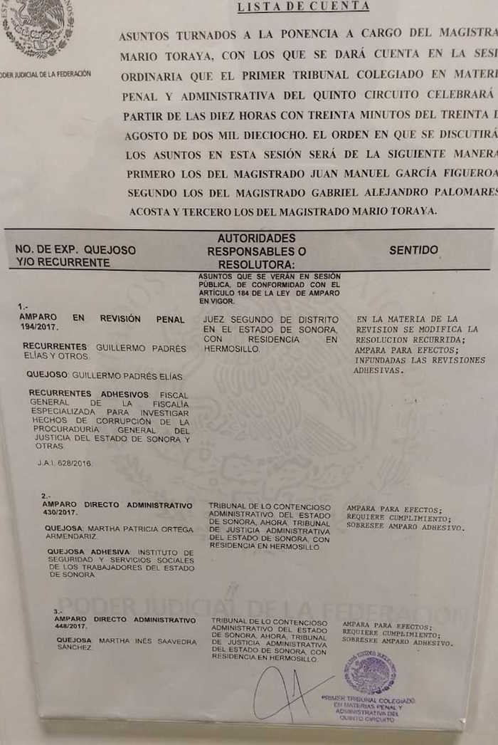 Tribunal declara inconstitucionales los actos de la Fiscalía Anticorrupción de Sonora contra Padrés