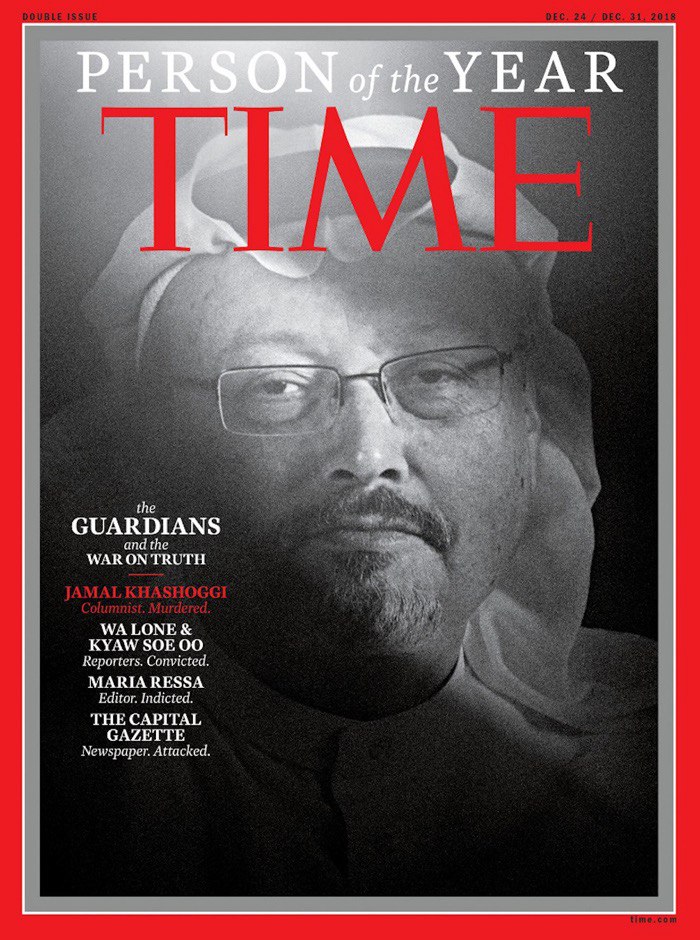 Internacionales///Carolina Alonso Romei///Jama Khashoggi, periodista asesinado, es la “Persona del Año 2018” y la portada de la revista Time