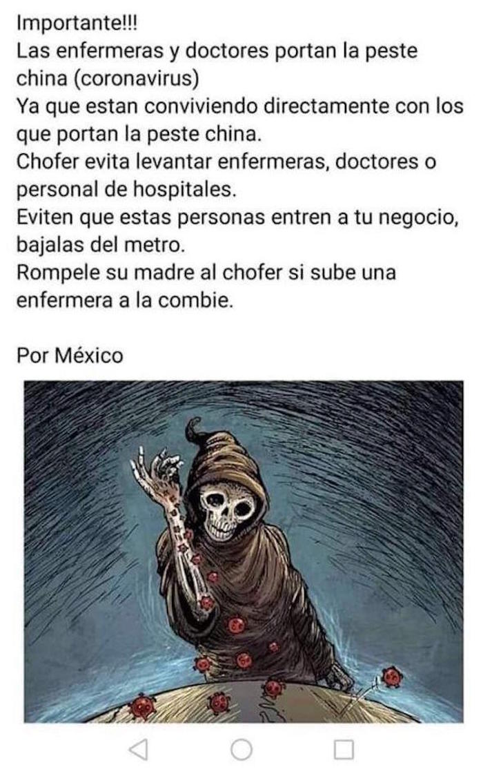 Imagen compartida en redes en contra de las enfermeras y doctores. Foto: Facebook