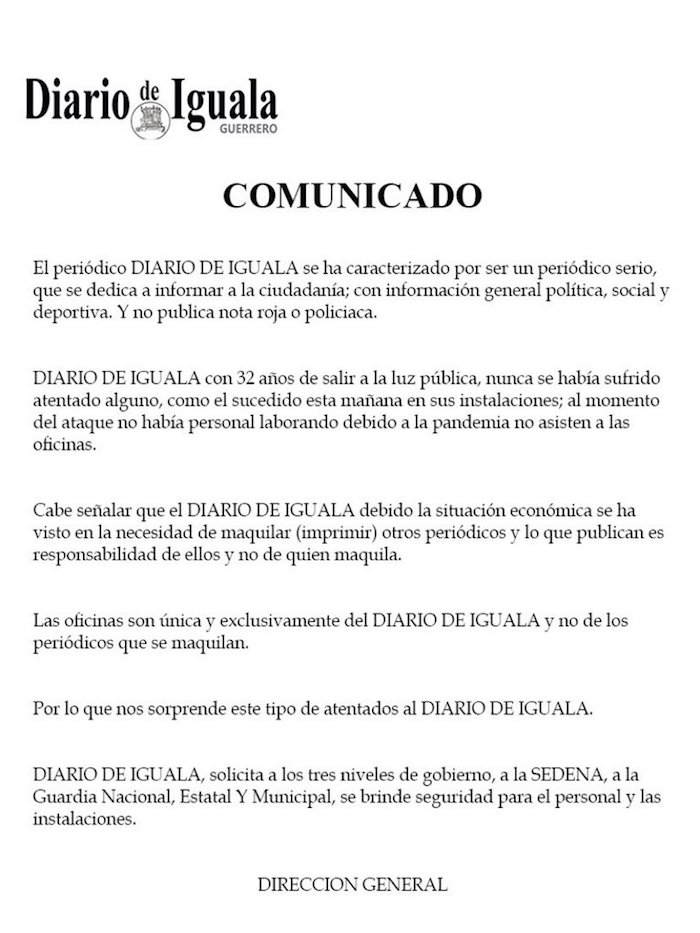 Comunicado De El Diario De Iguala