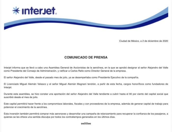 Comunicado interjet del valle