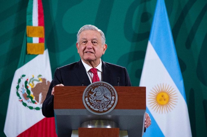 El Presidente Andrés Manuel López Obrador en su conferencia de prensa matutina. 