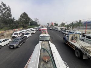 Foto de la manifestacion de transportistas en Chiapas