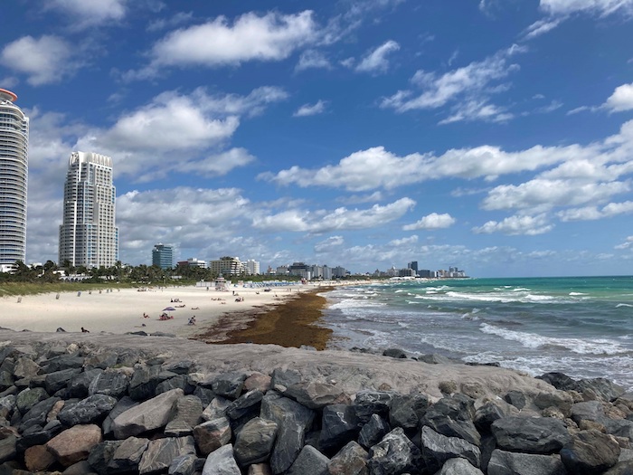 Gran saturación de sargazo en la playa de Miami Beach, Florida, Estados Unidos, el pasado 17 de mayo. 