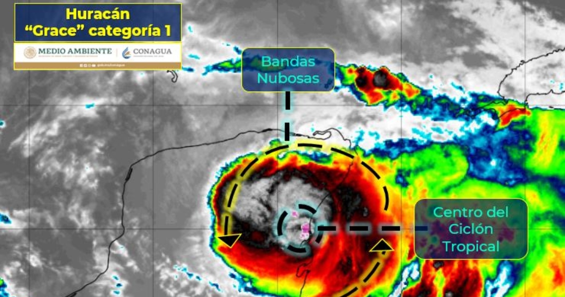 El vórtice de "Grace" tocó tierra justo al sur de Tulum a las 04:45 de la madrugada con vientos máximos sostenidos de 130 km/h (80 mph).