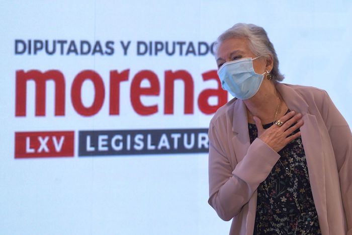 Olga Sánchez Cordero, exsecretaria de Gobernación, durante su participación con motivo del segundo día de la reunión plenaria del grupo parlamentario de Morena de la Cámara de Diputados.