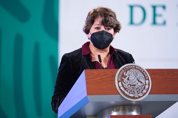 Delfina Gómez Álvarez, titular de la Secretaría de Educación Púbica (SEP), en conferencia de prensa.