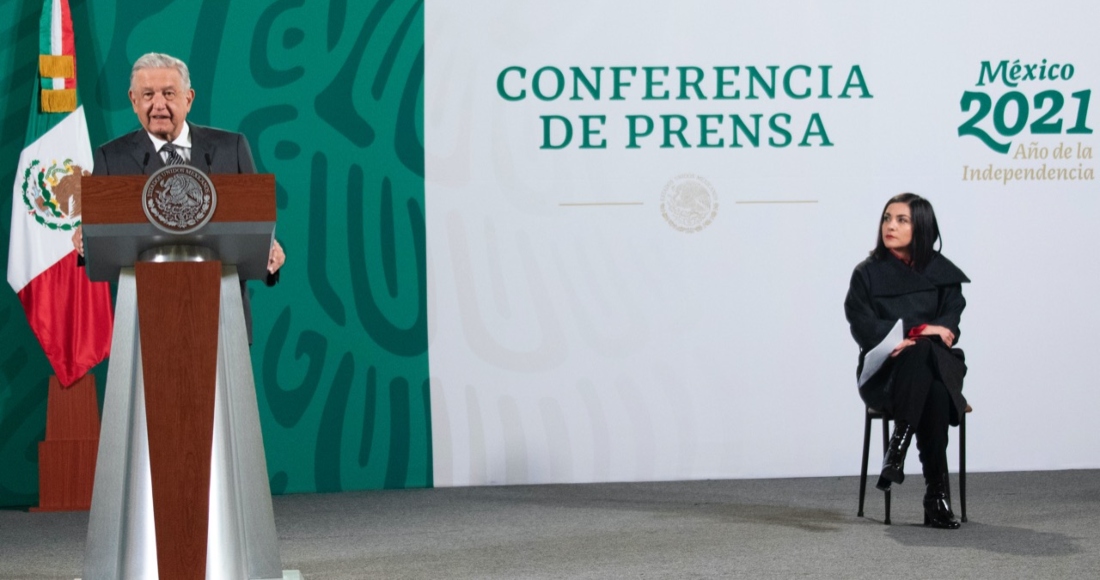 El Presidente Andrés Manuel López Obrador durante su conferencia de prensa.