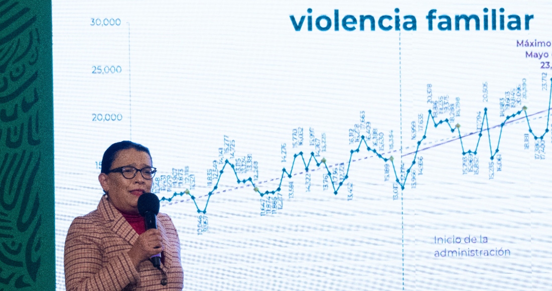 La titular de la Secretaría de Seguridad y Protección Ciudadana (SSPC), Rosa Icela Rodríguez, en conferencia.