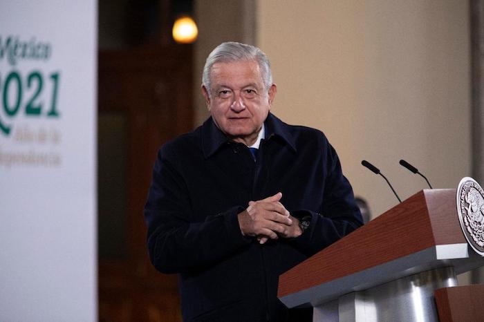 El Presidente Andrés Manuel López Obrador en su conferencia de prensa de este lunes en Palacio Nacional.