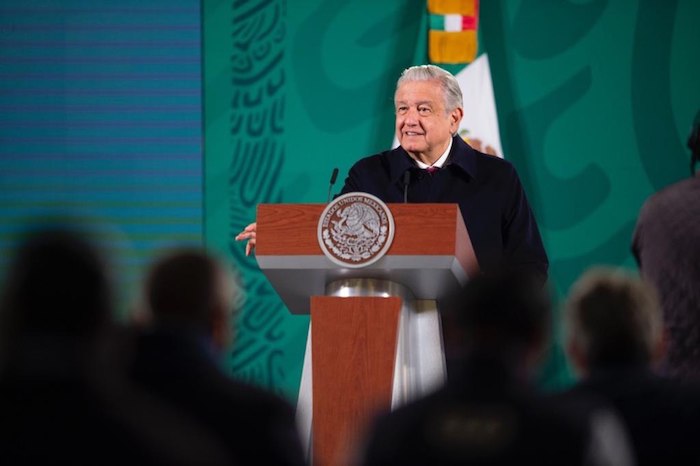 El Presidente Andrés Manuel López Obrador en su conferencia de prensa matutina. 