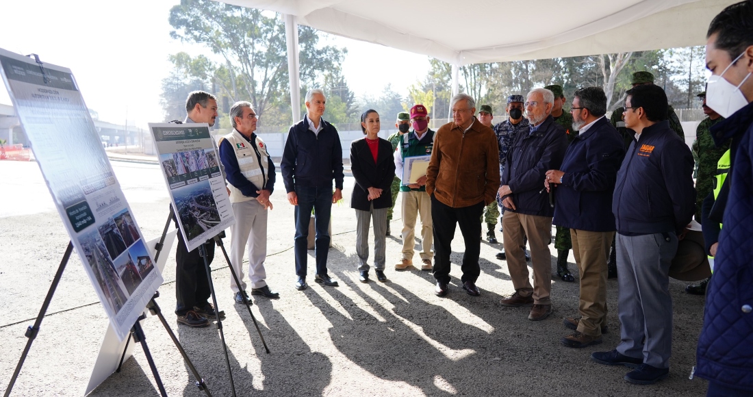 El Presidente Andrés Manuel López Obrador; Claudia Sheinbaum Pardo, Jefa de Gobierno de la capital del país; y Alfredo del Mazo Maza, Gobernador del Estado de México, supervisaron las obras del Aeropuerto Internacional Felipe Ángeles (AIFA).