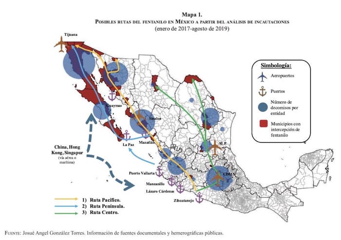 Mapa De Las Posibles Rutas Del Fentanilo En México