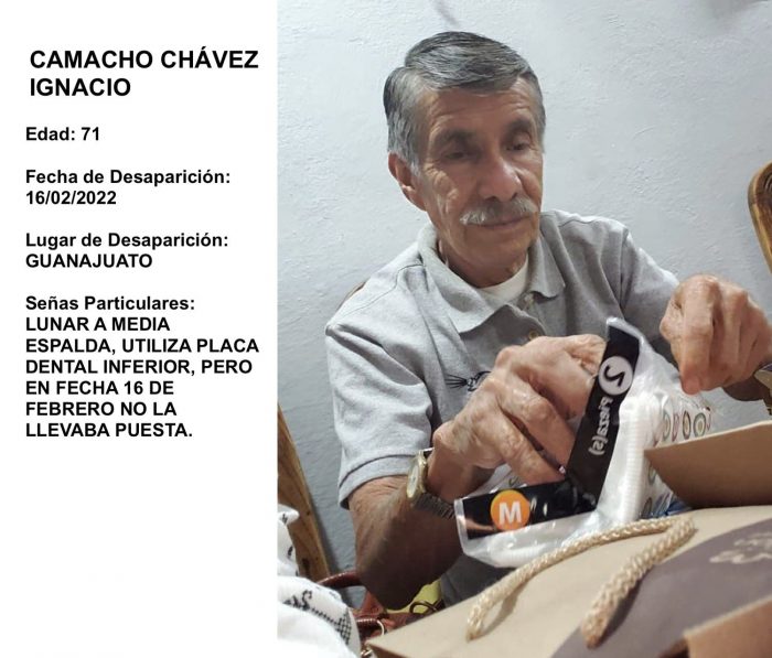 Ficha de búsqueda de Ignacio Camacho Chávez, de 71 años.