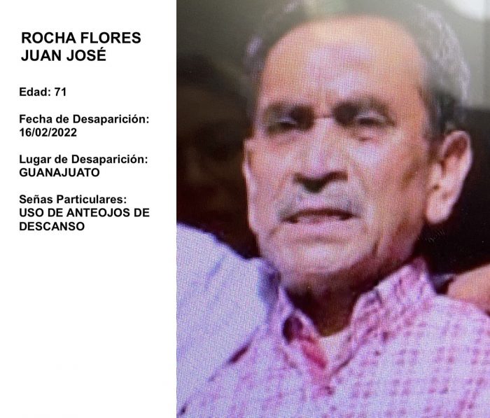 Ficha de búsqueda de Juan José Rocha Flores, de 71 años.