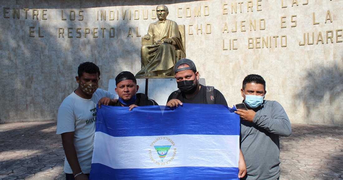 Migrantes de origen nicaragüense protestan el 4 de febrero de 2022, en la ciudad de Tapachula en el estado de Chiapas (México).