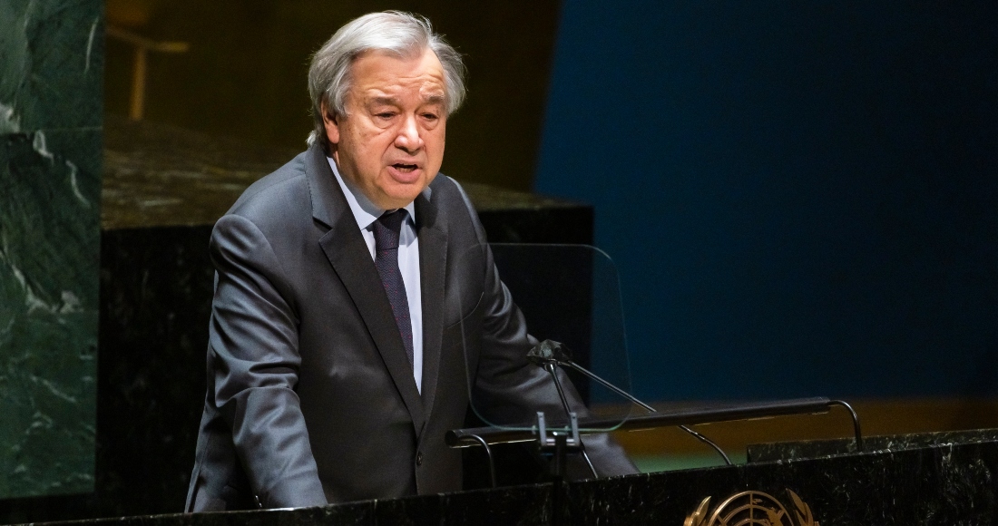 El secretario general de la ONU, António Guterres, habla durante una sesión especial sobre Ucrania de la Asamblea General de las Naciones Unidas en Nueva York (EU), este 28 de febrero de 2022.