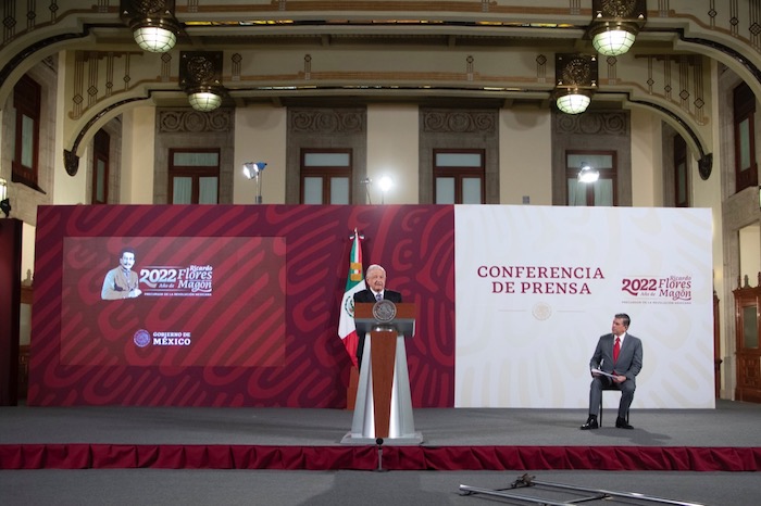 El Presidente Andrés Manuel López Obrador en su conferencia de prensa matutina de este lunes.