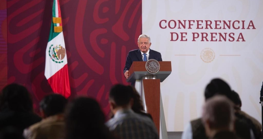 El Presidente Andrés Manuel López Obrador en su conferencia de prensa matutina desde Palacio Nacional.