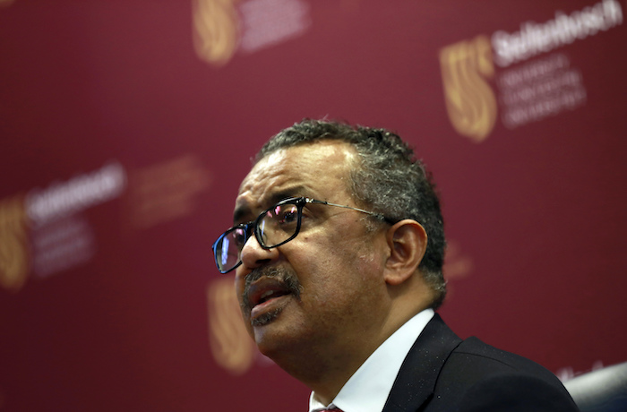 El director general de la OMS, doctor Tedros Adhanom Ghebreyesus, habla en conferencia de prensa en Ciudad del Cabo, Sudáfrica, 11 de febrero de 2022.