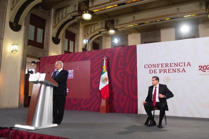 El Presidente Andrés Manuel López Obrador en conferencia de prensa desde Palacio Nacional.