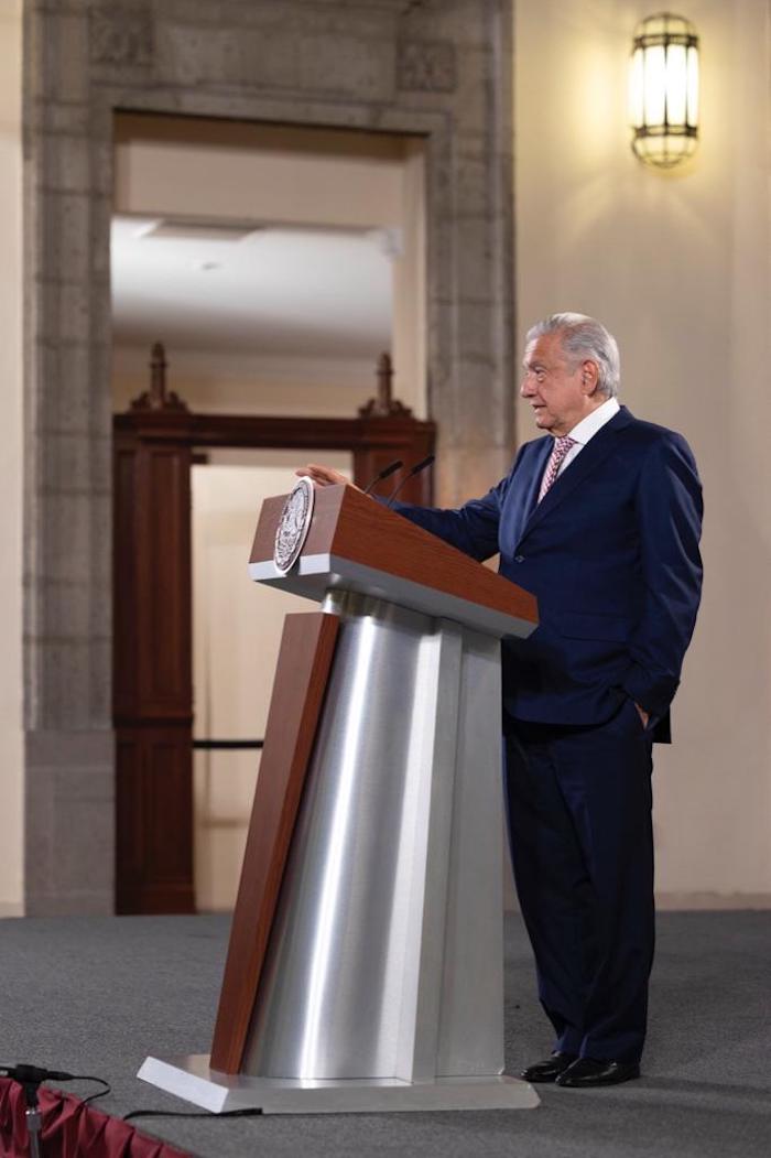 El Presidente Andrés Manuel López Obrador durante su conferencia de prensa desde Palacio Nacional.