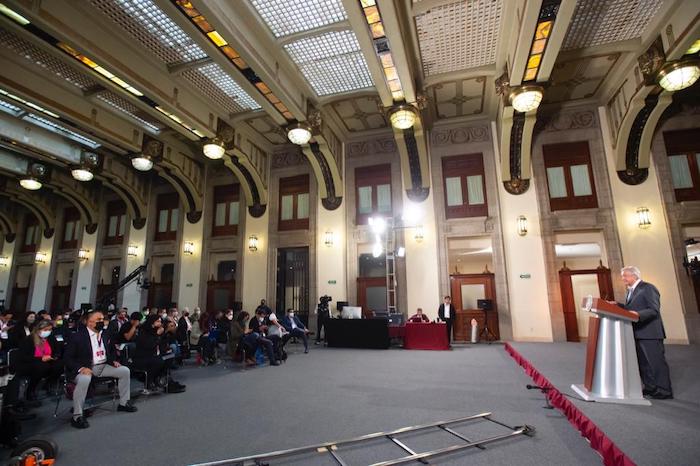 El Presidente Andrés Manuel López Obrador en su conferencia de prensa matutina desde Palacio Nacional.