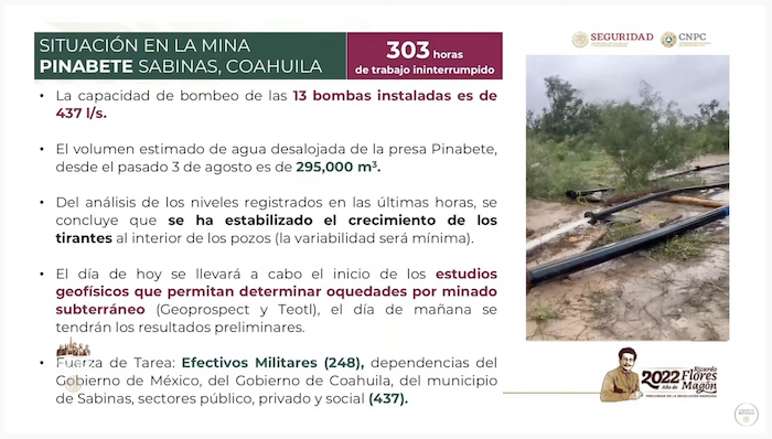 Avances sobre las labores de rescate de los mineros atrapados en Sabinas, Coahuila.