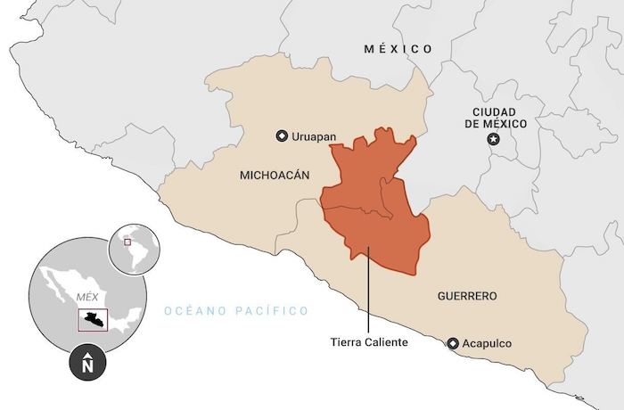 Mapa de Tierra Caliente en México.