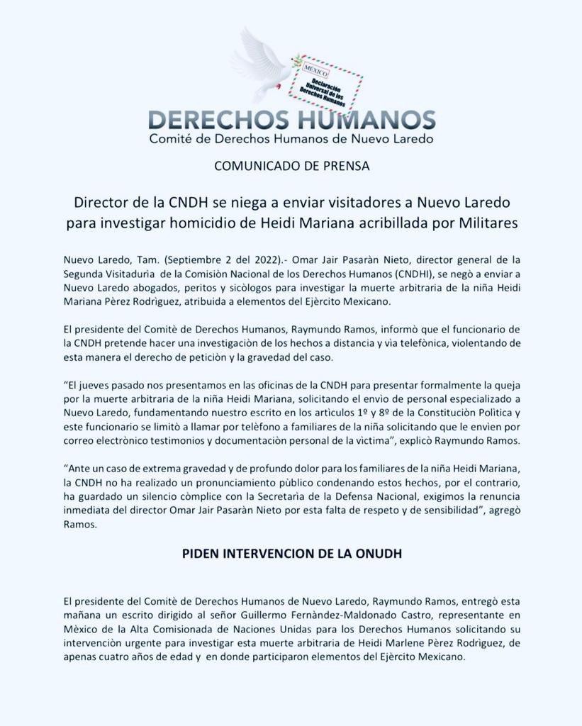 Pronunciamiento del Comité de Derechos Humanos de Nuevo Laredo.