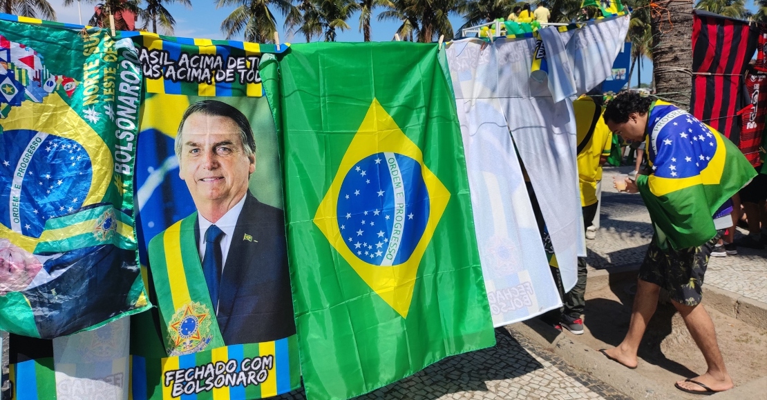 Banderas de Brasil en una concentración de apoyo al Presidente, Jair Bolsonaro.