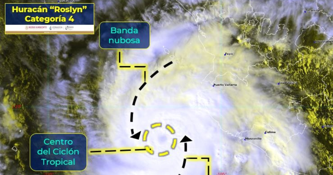 El huracán "Roslyn" ganó fuerza el sábado y alcanzó categoría 4 mientras se dirige a la costa mexicana del Pacífico, donde su vórtice seguramente tocará tierra en Puerto Vallarta.