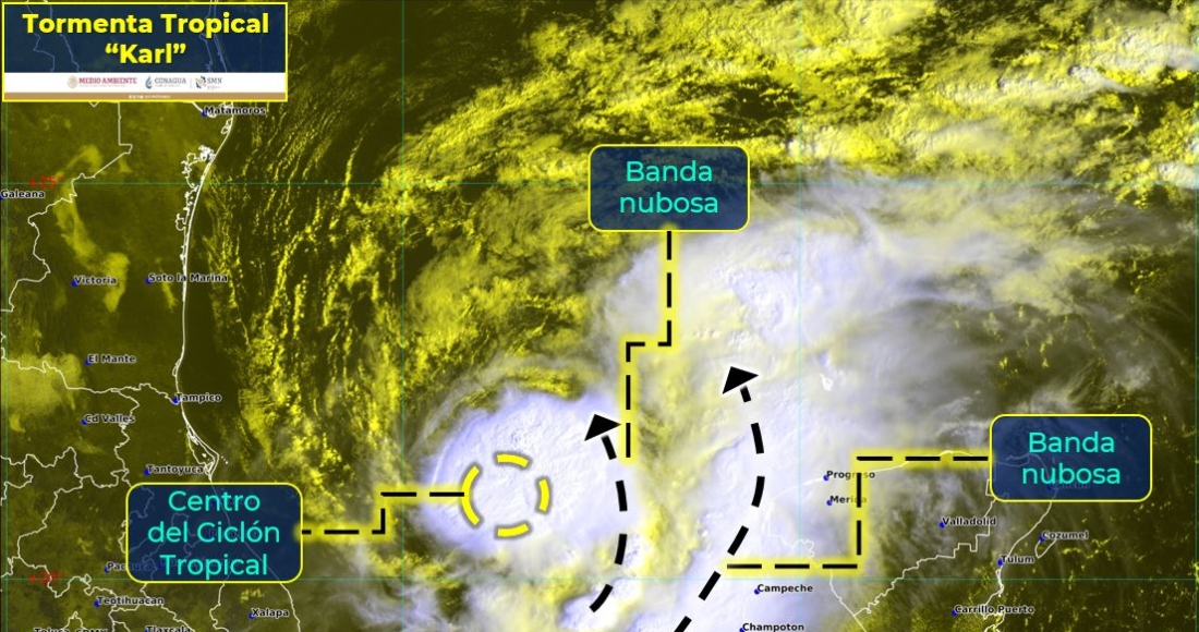 La tormenta tropical "Karl" viró el jueves hacia el sur para dirigirse hacia la costa del Golfo de México, y los meteorólogos dijeron que difícilmente alcanzaría fuerza de huracán.