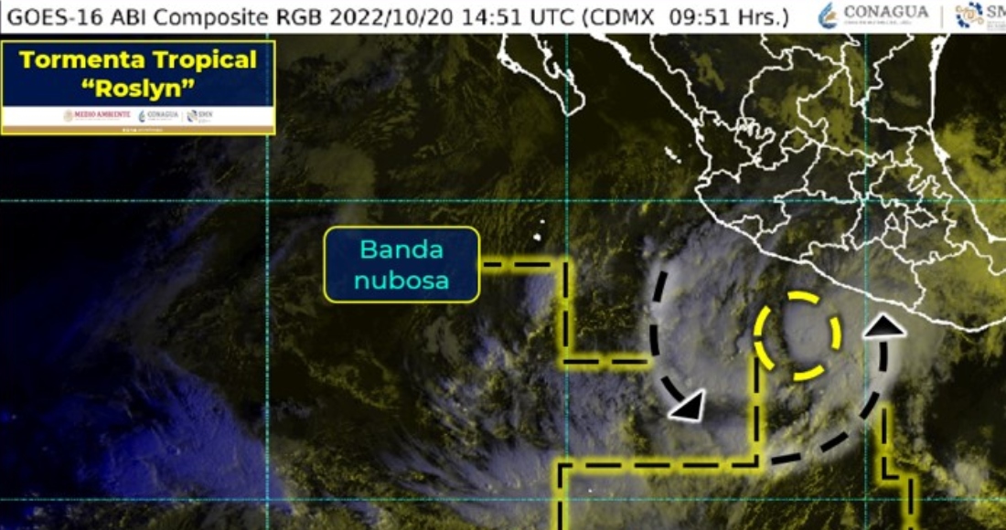 El Servicio Meteorológico Nacional (SMN) informó la mañana de este jueves que se formó la tormenta tropical "Roslyn" frente a las costas de Guerrero.