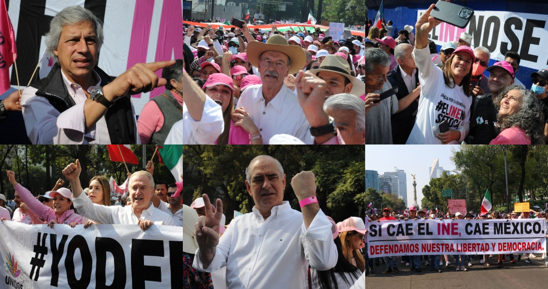 Personajes que participaron en la marcha en defensa del INE.