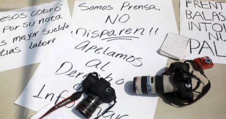 Reporteros y fotoperiodistas de diversos medios de comunicación se sumaron a la jornada nacional a favor de la libertad de expresión y las garantías periodísticas. La convocatoria fue lanzada bajo el lema "Somos prensa, no disparen" y congregó a comunicadores de todo el país en diversas plazas públicas. Veracruz es catalogado como uno de los estados más peligrosos del mundo para ejercer el periodismo.