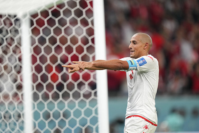 Wahbi Khazri celebra tras marcar el primer gol de Túnez en el partido contra Francia por el Grupo D del Mundial, el miércoles 30 de noviembre de 2022, en Rayán, Qatar. 