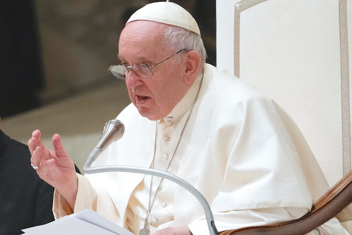 El Papa Francisco durante su audiencia general en el salón Pablo VI, en el Vaticano, el 14 de diciembre de 2022.