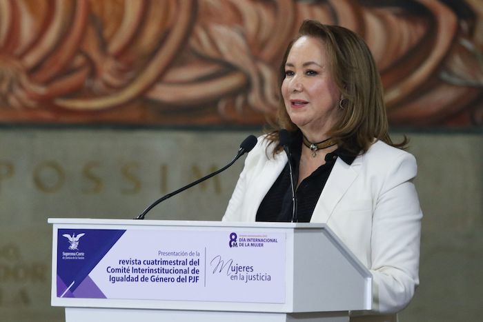 Yasmín Esquivel Mossa, Ministra presidenta del Comité Interinstitucional de Igualdad de Género, durante la presentación de la revista cuatrimestral "Mujeres en la Justicia" el 10 de marzo del 2022.