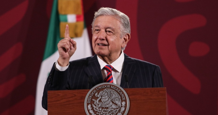 El Presidente Andrés Manuel López Obrador durante una conferencia.