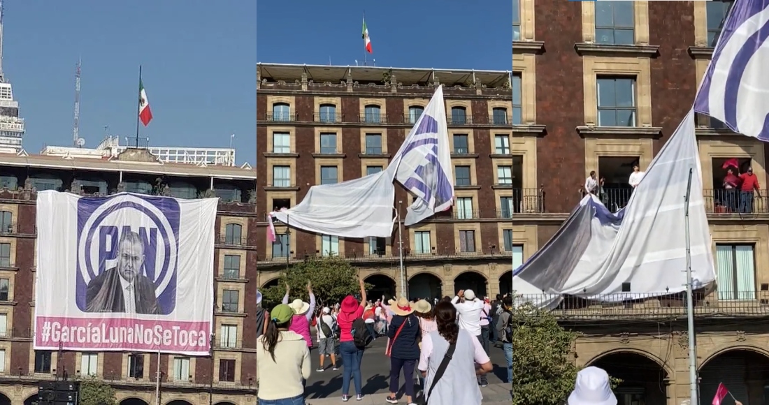 Una enorme manta que cubría casi cinco pisos fue colocada en uno de los edificios del Zócalo. Decía: “#GarcíaLunaNoSeToca”, y se podían ver el logo del PAN y la imagen de quien fue el Secretario de Seguridad Pública federal de Felipe Calderón Hinojosa.