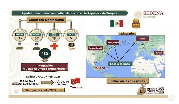 Luis Cresencio Sandoval González, titular de la Secretaría de la Defensa Nacional (Sedena), dio un reporte sobre la ayuda humanitaria que va hacia Turquía.