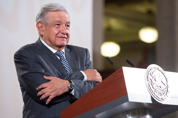 El Presidente Andrés Manuel López Obrador durante su conferencia de prensa matutina de este martes en Palacio Nacional.