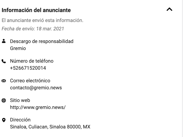 Una tercera página que utiliza el mismo teléfono de contacto del PAS fue Gremio News y desde ahí se pagaron también ataques a los académicos Ernesto Hernández Norzagaray, Ana Luz Ruelas y Noroeste.